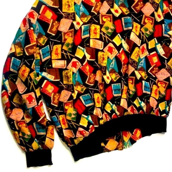 Vintage 1990s Spenser Jeremy Silk Matchbook Print Bomber Jacket Coat - Picture 3 of 8